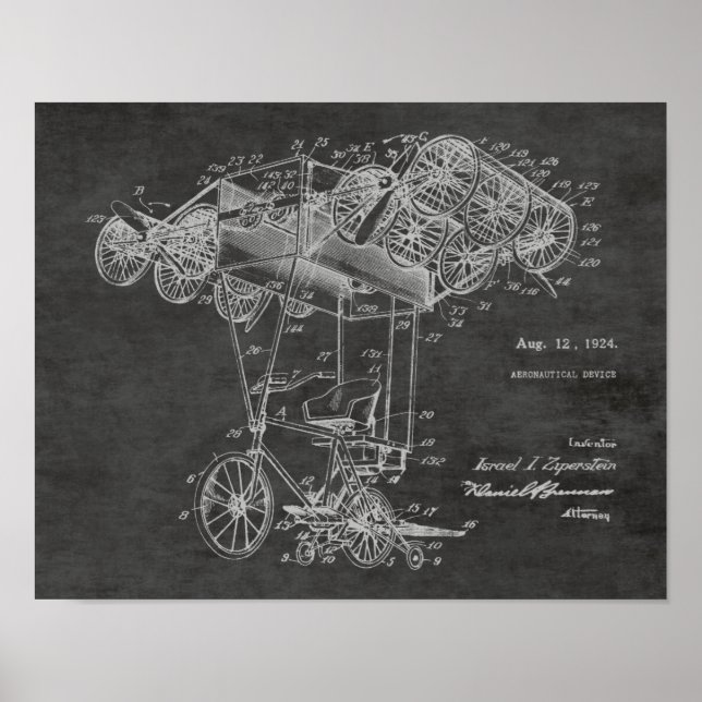 1924 Fahrradflugzeug Patentkunst Zeichnend Druck Poster (Vorne)