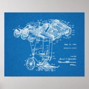 1924 Flugfahrrad-Flugzeug-Patentkunstzeichnung Poster