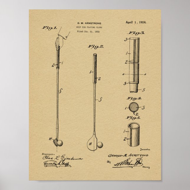 1924 Golf Club Grip Patent Art Drawing Print Poster (Vorne)