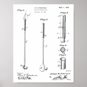 1924 Golfschläger-Griff-Patent Kunstzeichnung Druc Poster