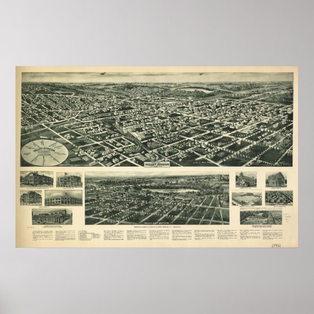 1924 Valley Stream NY Birds Eye Panoramablick Kart Poster (Vorne)
