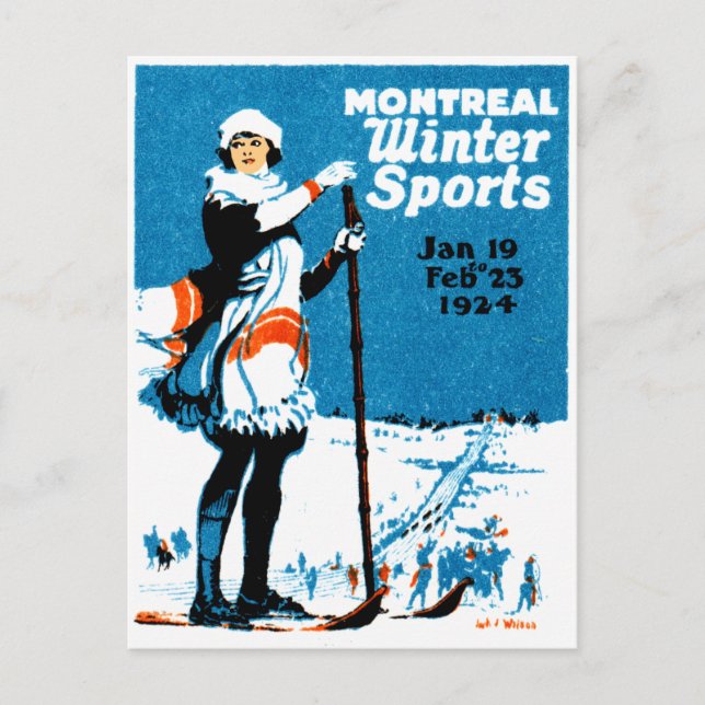 1924 Wintersportposter von Montreal Postkarte (Vorderseite)