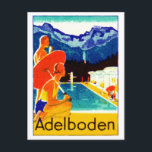 1925 Adelboden Switzerland Poster Postkarte<br><div class="desc">C. 1925 Art-Déco-Plakat zur Tourismusförderung nach Adelboden,  einer kleinen Ortschaft im Berner Hochland,  Schweiz.</div>