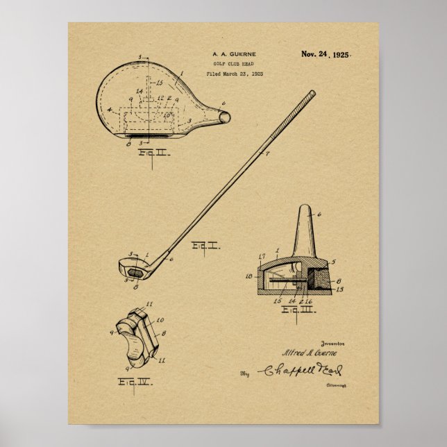 1925 Golf Club Patentkunst Zeichnend Printwerbung Poster (Vorne)