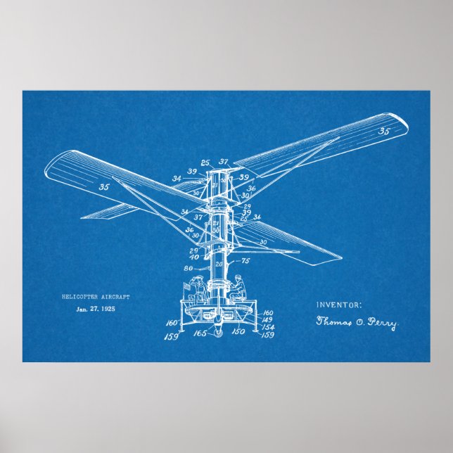 1925 Hubschrauber Flugmaschine Patentwesen Zeichne Poster (Vorne)