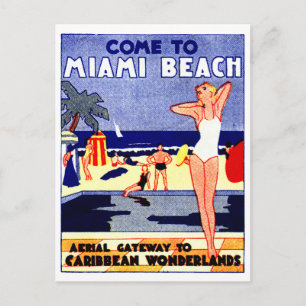 1925 Miami Beach Reiseplakat Postkarte