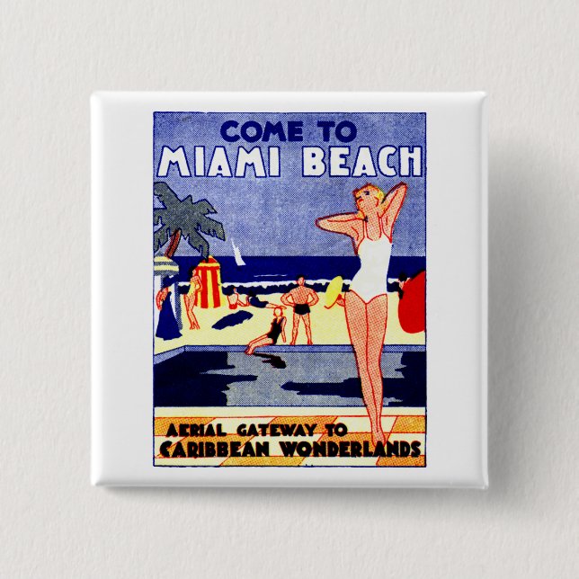 1925 Miami Beach Travel Poster Button (Vorderseite)