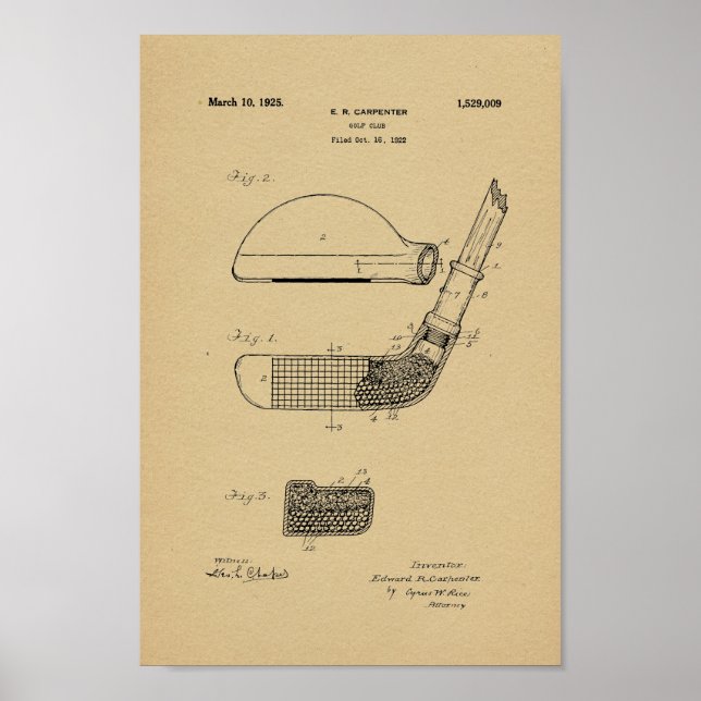 1925 Vintager Golfclub Patentschrift Art Printing Poster (Vorne)