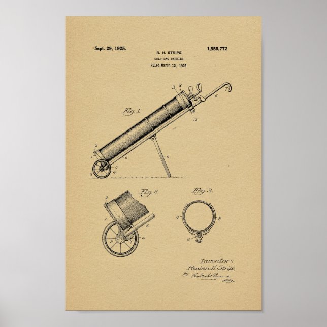 1925 Vintages Golf Bag Patentschrift Art Print Poster (Vorne)