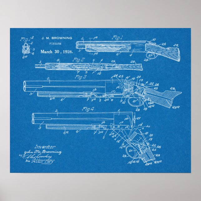 1926 Bräunende Shotgun Patentkunst Zeichnend Print Poster (Vorne)