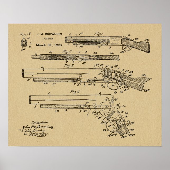 1926 Bräunende Shotgun Patentkunst Zeichnend Print Poster (Vorne)