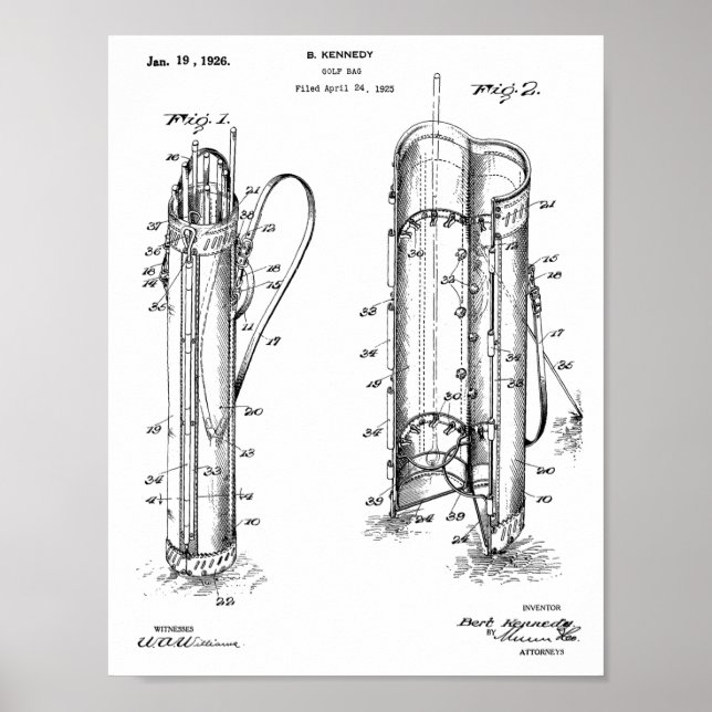 1926 Golf Club Caddy Bag Design Patent Art Print Poster (Vorne)