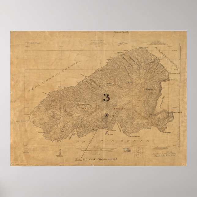 1926 Map of Kahoolawe, Hawaii Poster (Vorne)
