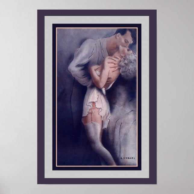 1927 Lorenzi, couple de baisers Art déco (Devant)
