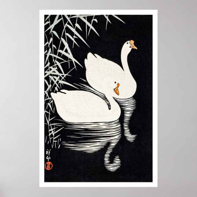 1928 Ohara Koson White Chinese Geese Swimming  Poster (Vorne)