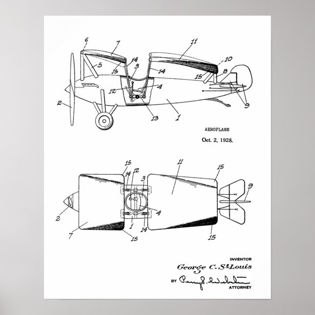 1928 Roadable Airplane Patent Art Zeichnend Print Poster (Vorne)