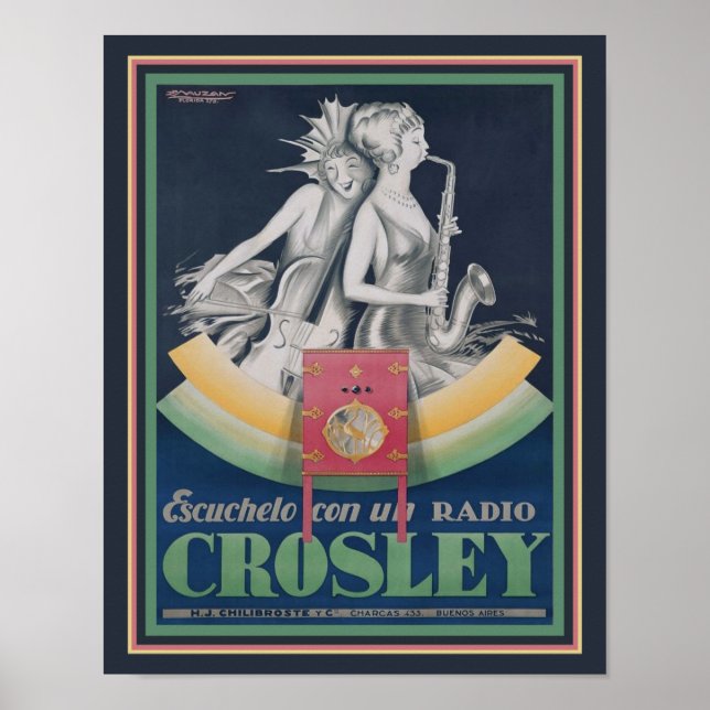 1929, Art Deco, Crosley Radio Ad Poster (Vorne)
