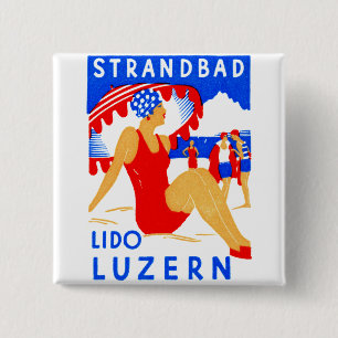 1929 Art Deco Strandbad Lido Luzern Button