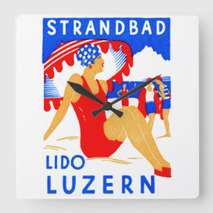 1929 Art Deco Strandbad Lido Luzern Quadratische Wanduhr