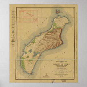 1929 Karte von Niihau, hawaiische Inseln Poster