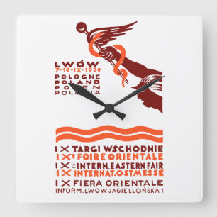 1929 Lwow Ost-Internationale Messe Quadratische Wanduhr