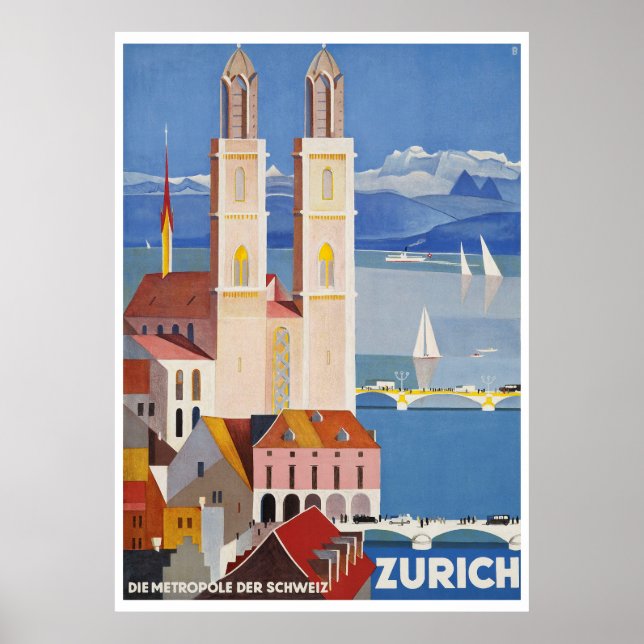 1929 SWITZERLAND Zurich Metropolis Travel Poster (Vorne)