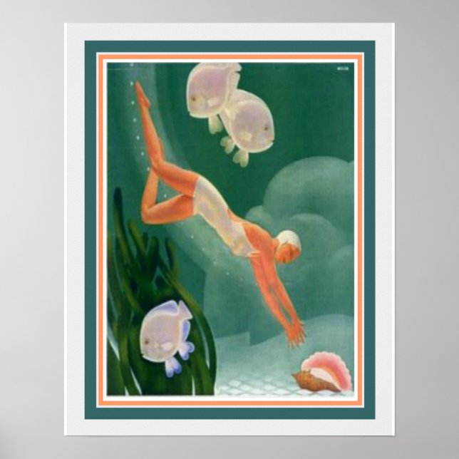 1930 Art Déco Swimmer/Resort Ad 16x20 Poster (Vorne)