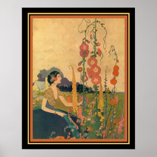 1930 Deko Print "Girl in a Flower Garden" 16 x 20