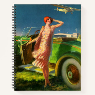 1930 Druck von Auto und Flugzeug Notizbuch