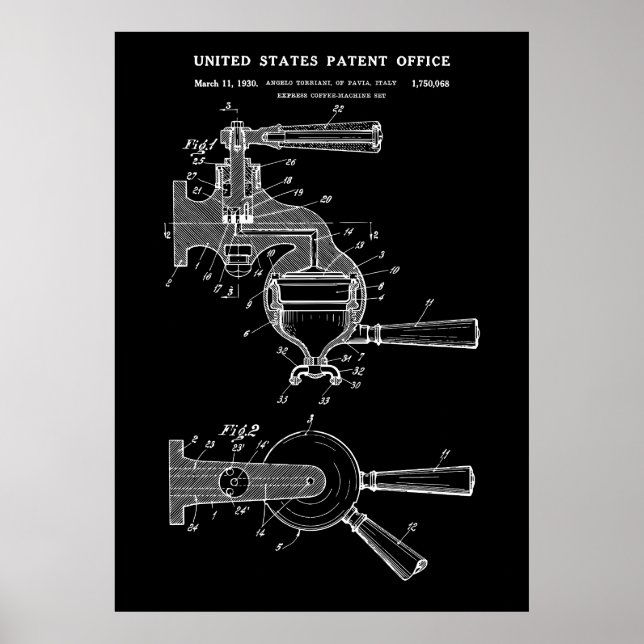 1930 ESPRESSO COFFEE MACHINE Patent Poster (Vorne)