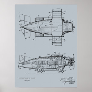 1930 Flying Car Airplane Patent Art Zeichnend Prin Poster