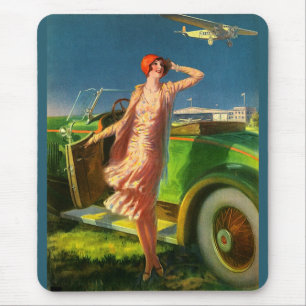 1930 Frau Auto und Flugzeug Mousepad