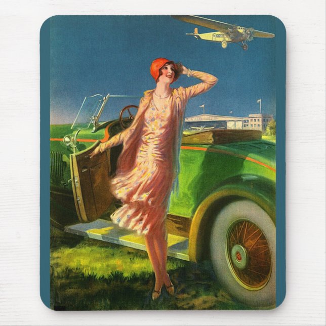 1930 Frau Auto und Flugzeug Mousepad (Vorne)