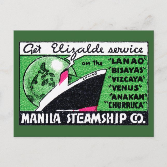 1930 Manila Steamship Company Postkarte (Vorderseite)