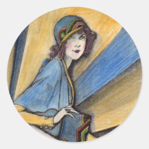 1930 modische Frau im Uhrenhut Runder Aufkleber