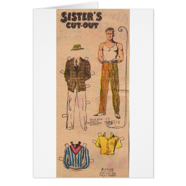 1930 Sister's Cut Out belle poupée en papier homme (Devant)
