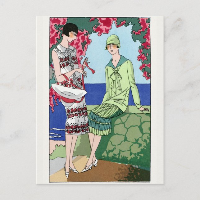 1930 Vintage Frauen in Tageskleider Postkarte (Vorderseite)
