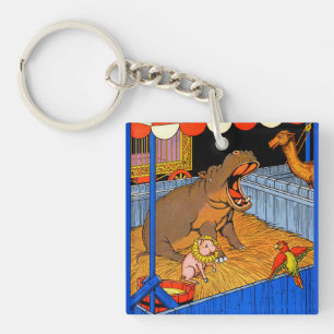 1930 weinend Hippopotamus und Freunde Schlüsselanhänger
