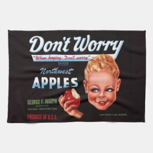 1930er Don’t Worry Markenäpfel Obstkiste Etikett Geschirrtuch