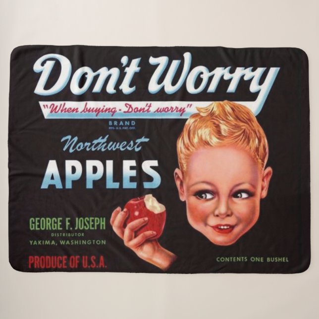 1930er Don’t Worry Markenäpfel Obstkiste Etikett Sherpadecke (Vorderseite (Horizontal))