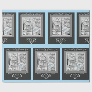 1930er Geschenke für Baby Store Window Black Blue Geschenkpapier