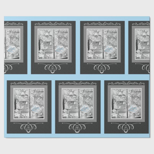 1930er Geschenke für Baby Store Window Black Blue Geschenkpapier (Saum)