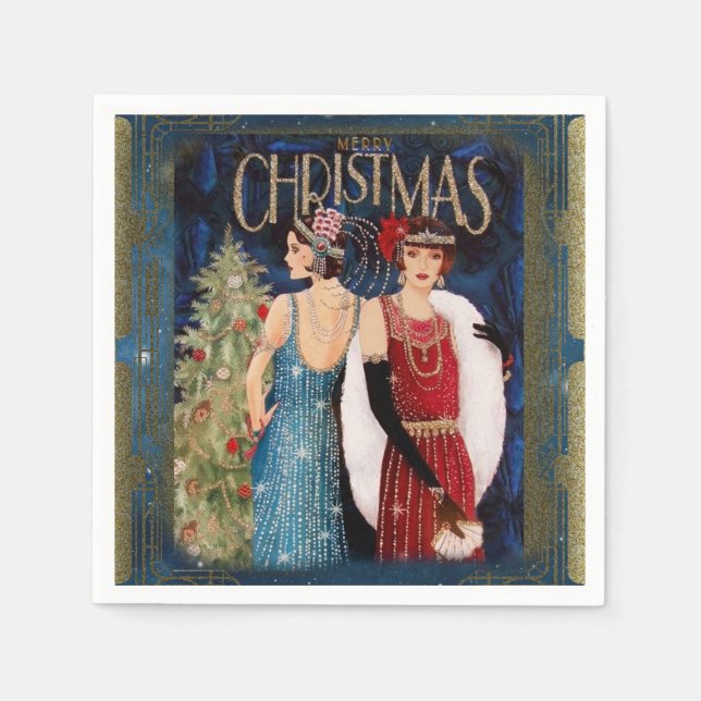 1930er Jahre Ladys Christmas Art Serviette (Vorderseite)