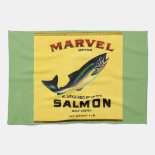 1930er Jahre Marvel Lachs kann etikettieren Handtuch