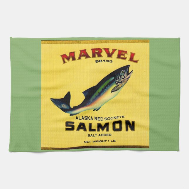 1930er Jahre Marvel Lachs kann etikettieren Handtuch (Horizontal)