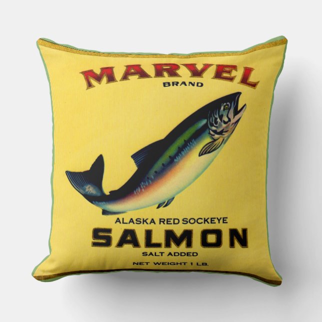 1930er Jahre Marvel Lachs kann etikettieren Kissen (Vorderseite)