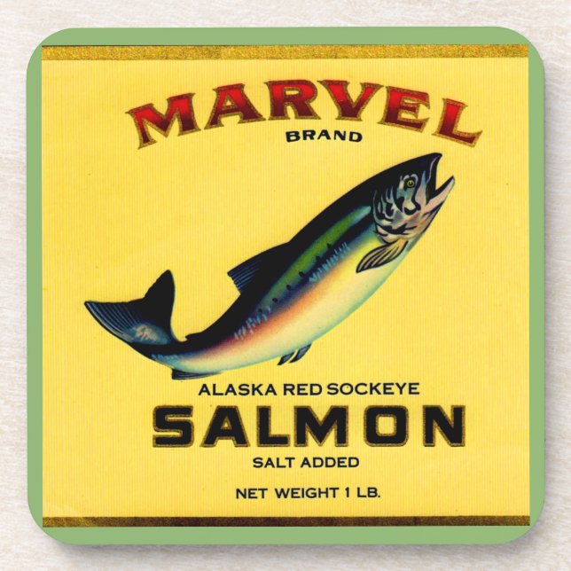 1930er Jahre Marvel Lachs kann etikettieren Untersetzer (Vorderseite)