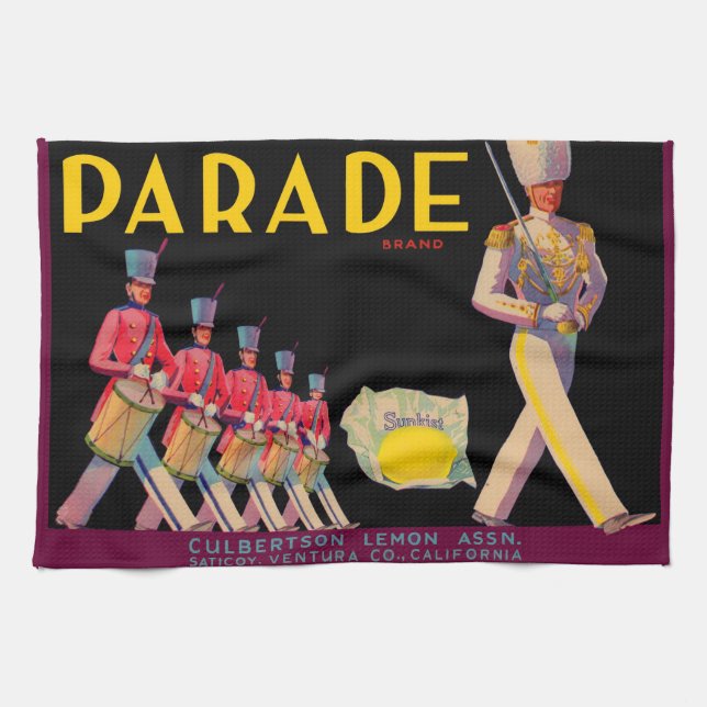 1930er-Jahre Parade-Zitronenkarton-Etikettendruck Geschirrtuch (Horizontal)