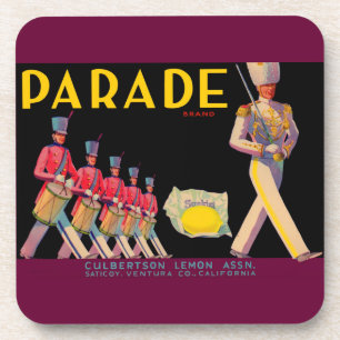 1930er-Jahre Parade-Zitronenkarton-Etikettendruck Getränkeuntersetzer