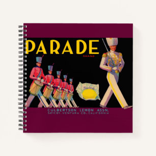 1930er-Jahre Parade-Zitronenkarton-Etikettendruck Notizbuch